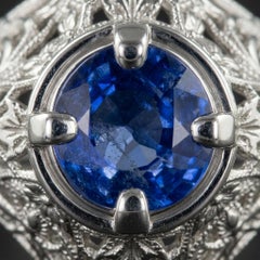 1 Carat Natural Blue Sapphire Vintage Style Filigree Solitaire Ring