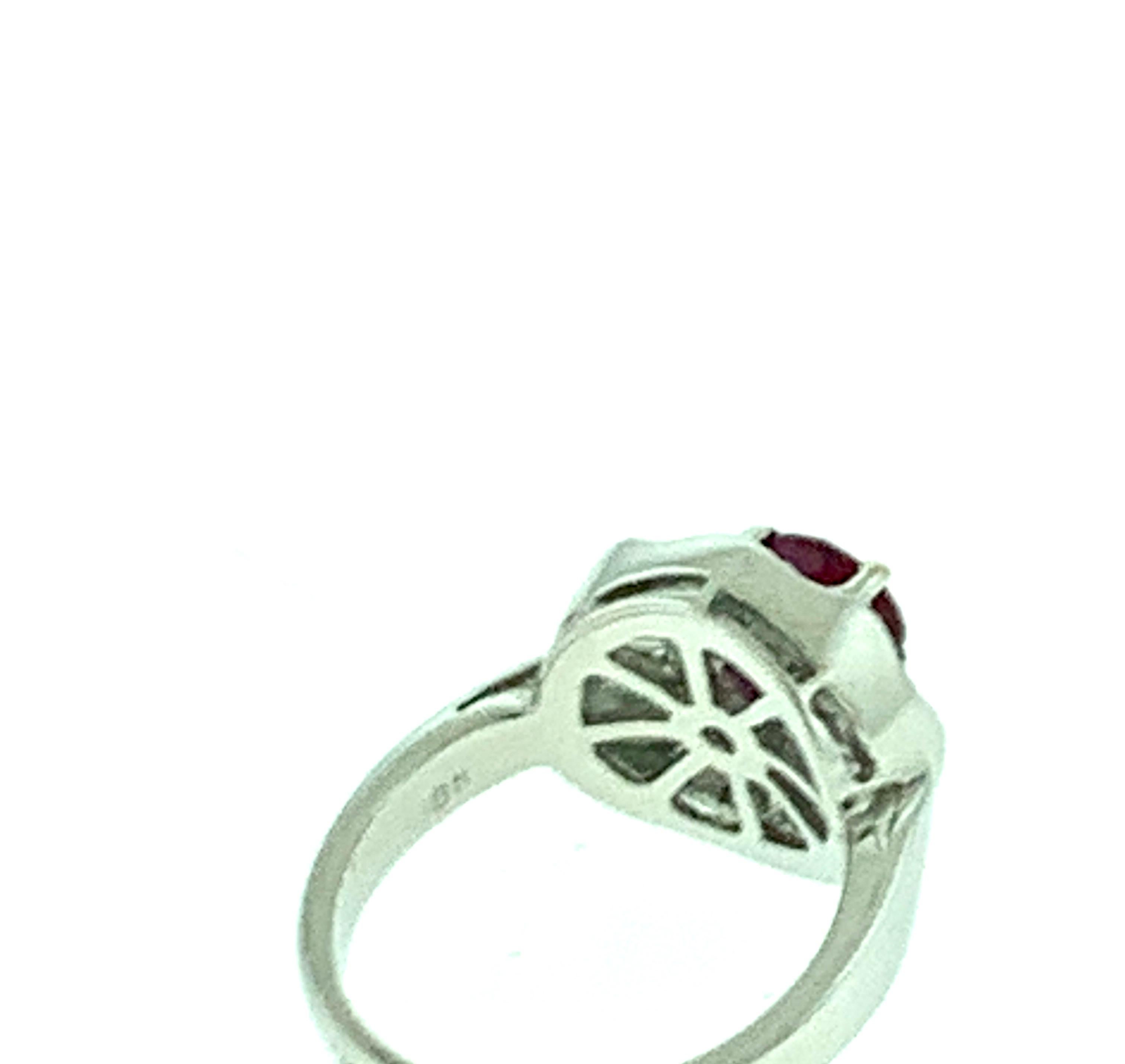 1 Carat Natural Burma Ruby and Baguette Diamond 18 Karat White Gold Ring In Excellent Condition In New York, NY