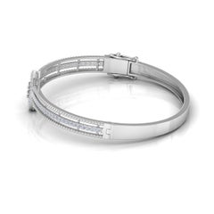 1ct Natural Diamond Baguette Marquise Halo Double Row Pavé Bangle 14K White Gold