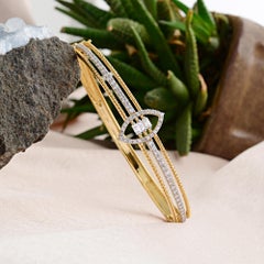 1 Carat Natural Diamond 14K Yellow Gold Engagement Bangle Bracelet Gift for Her