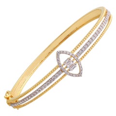 1 Carat Natural Diamond 14K Yellow Gold Engagement Bangle Bracelet Gift for Her