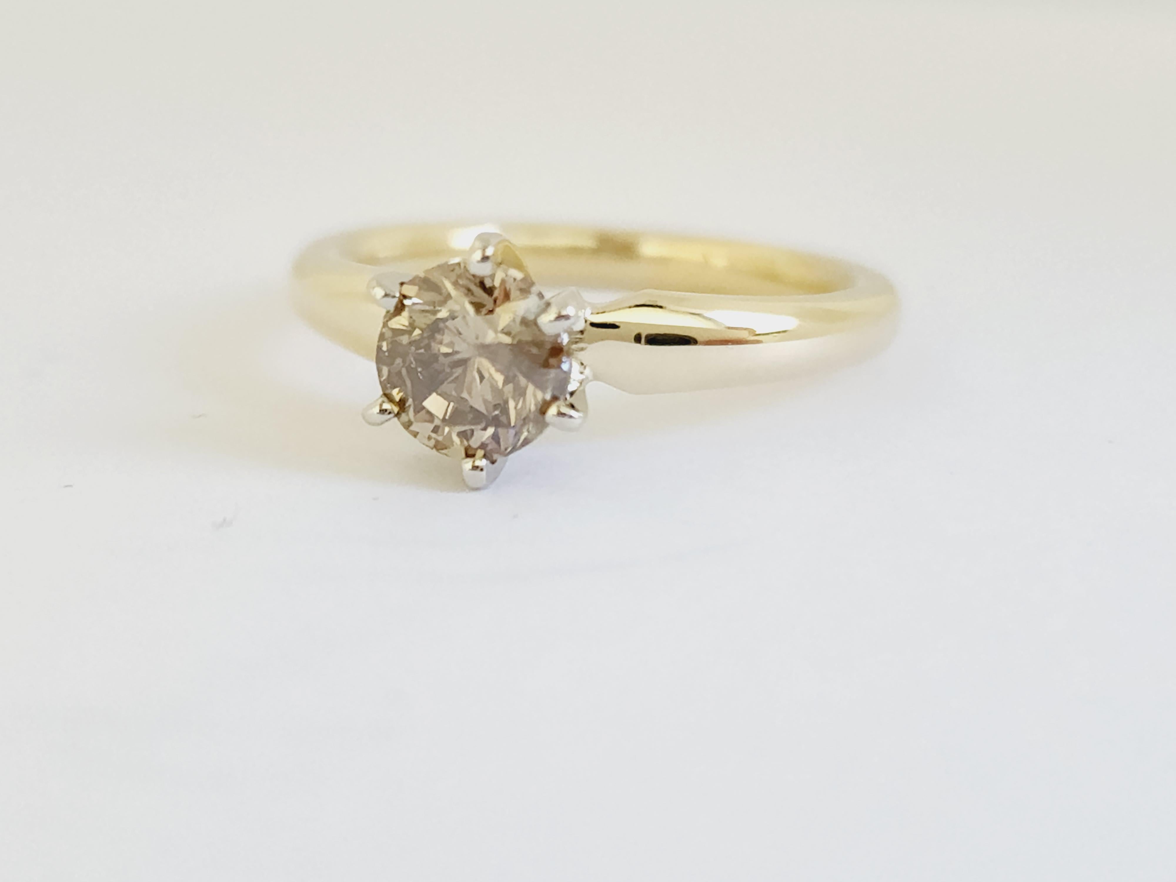 1 Carat Natural Fancy Dark Yellow Brown Round Diamond Ring 14 Karat Yellow Gold In New Condition For Sale In Great Neck, NY