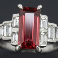 1 Carat Natural Red Spinel Diamond Art Deco Style Platinum Cocktail Ring