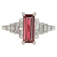 1 Carat Natural Red Spinel Diamond Art Deco Style Platinum Cocktail Ring