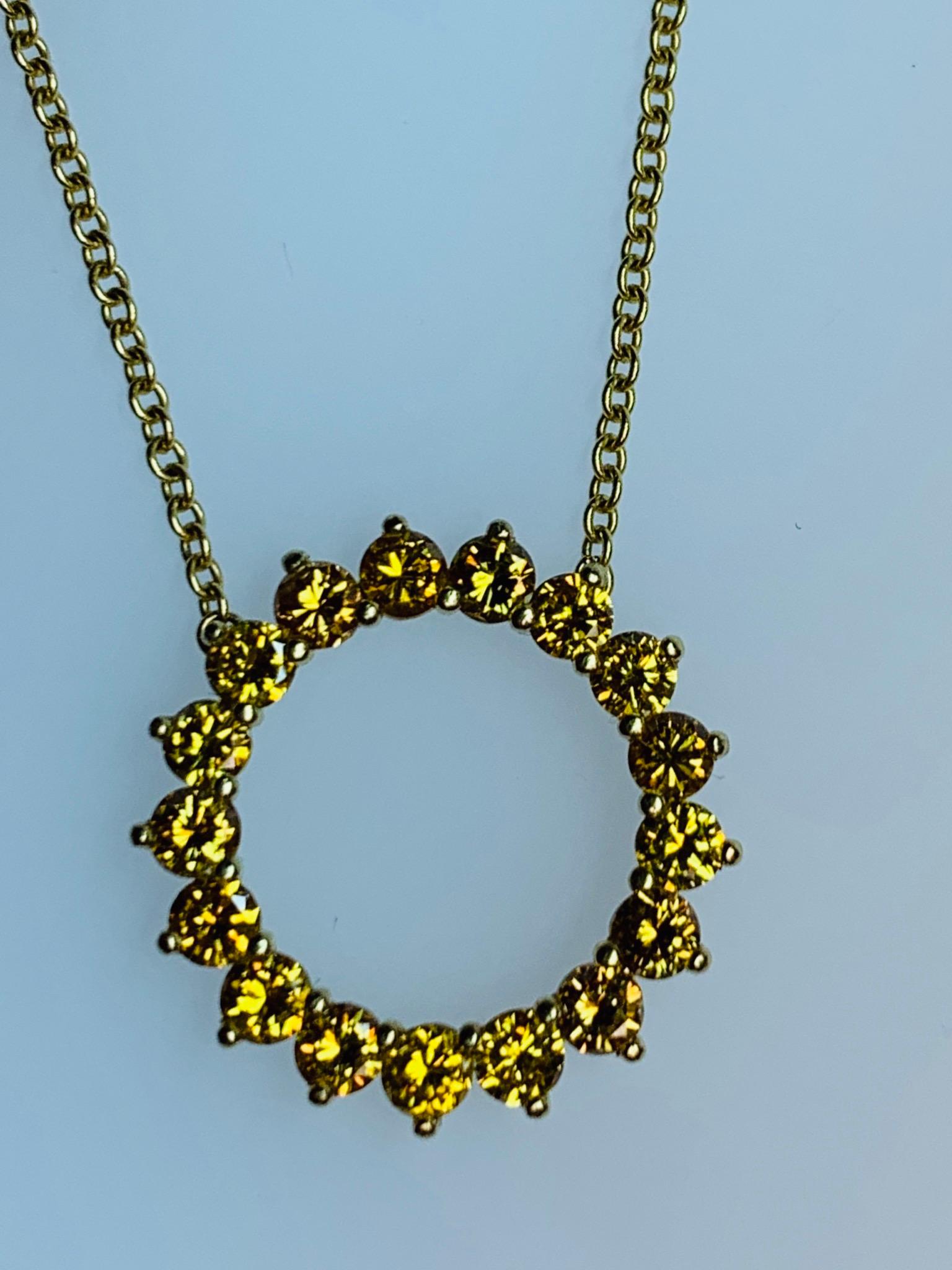Women's Modern Gold 1 Carat Natural Fancy Deep Yellow Round Diamond Canary Pendant