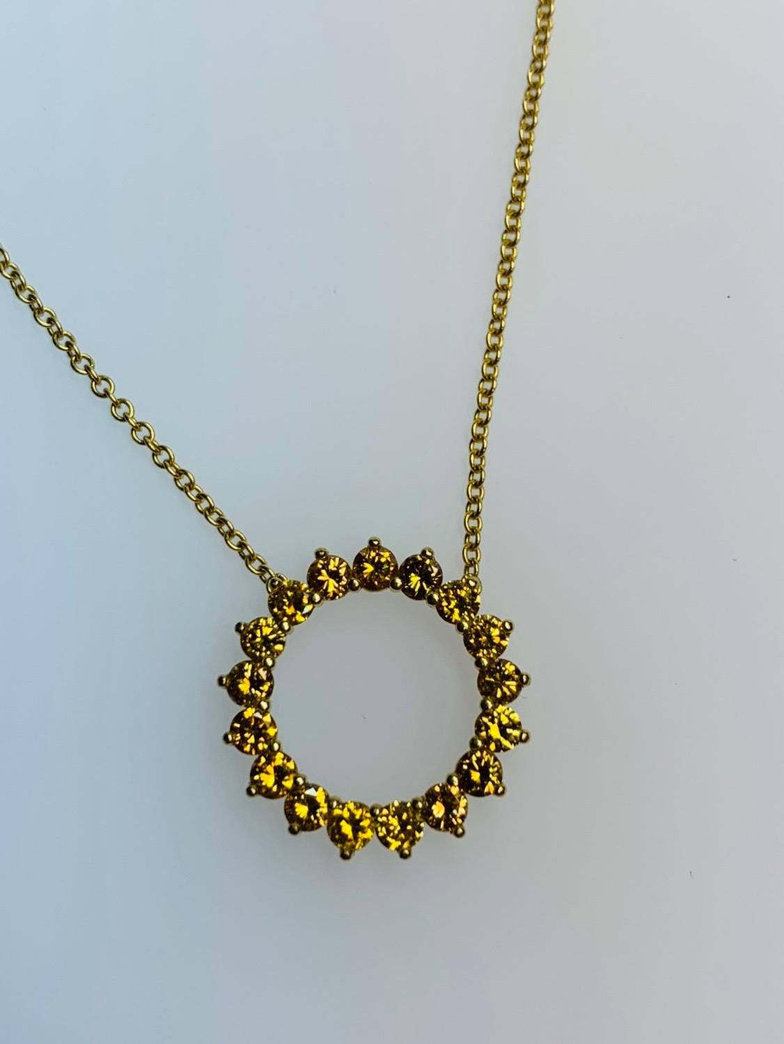 Modern Gold 1 Carat Natural Fancy Deep Yellow Round Diamond Canary Pendant 1