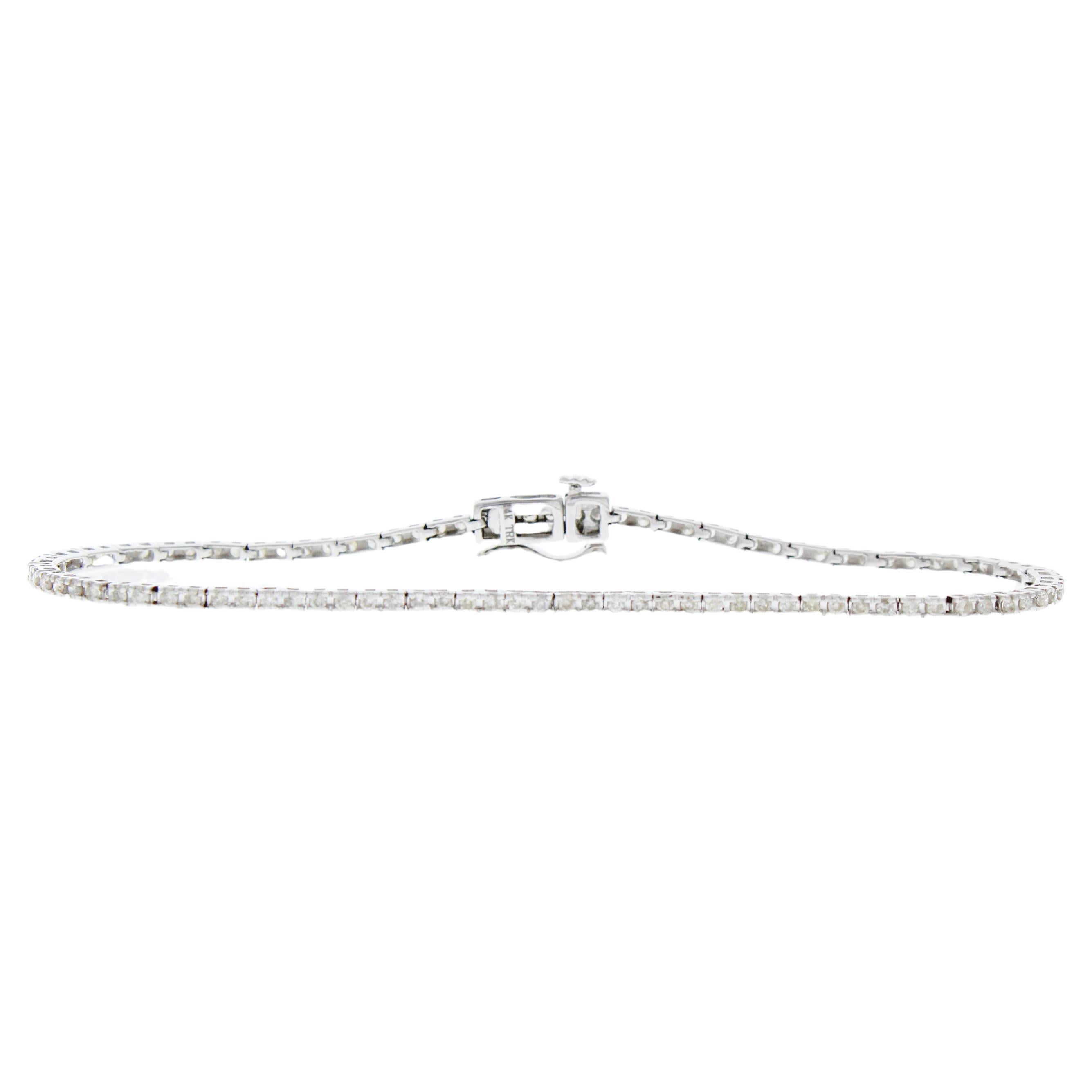 1 Carat Natural Round Diamond 4-Prong Tennis Bracelet in 14 Karat White Gold