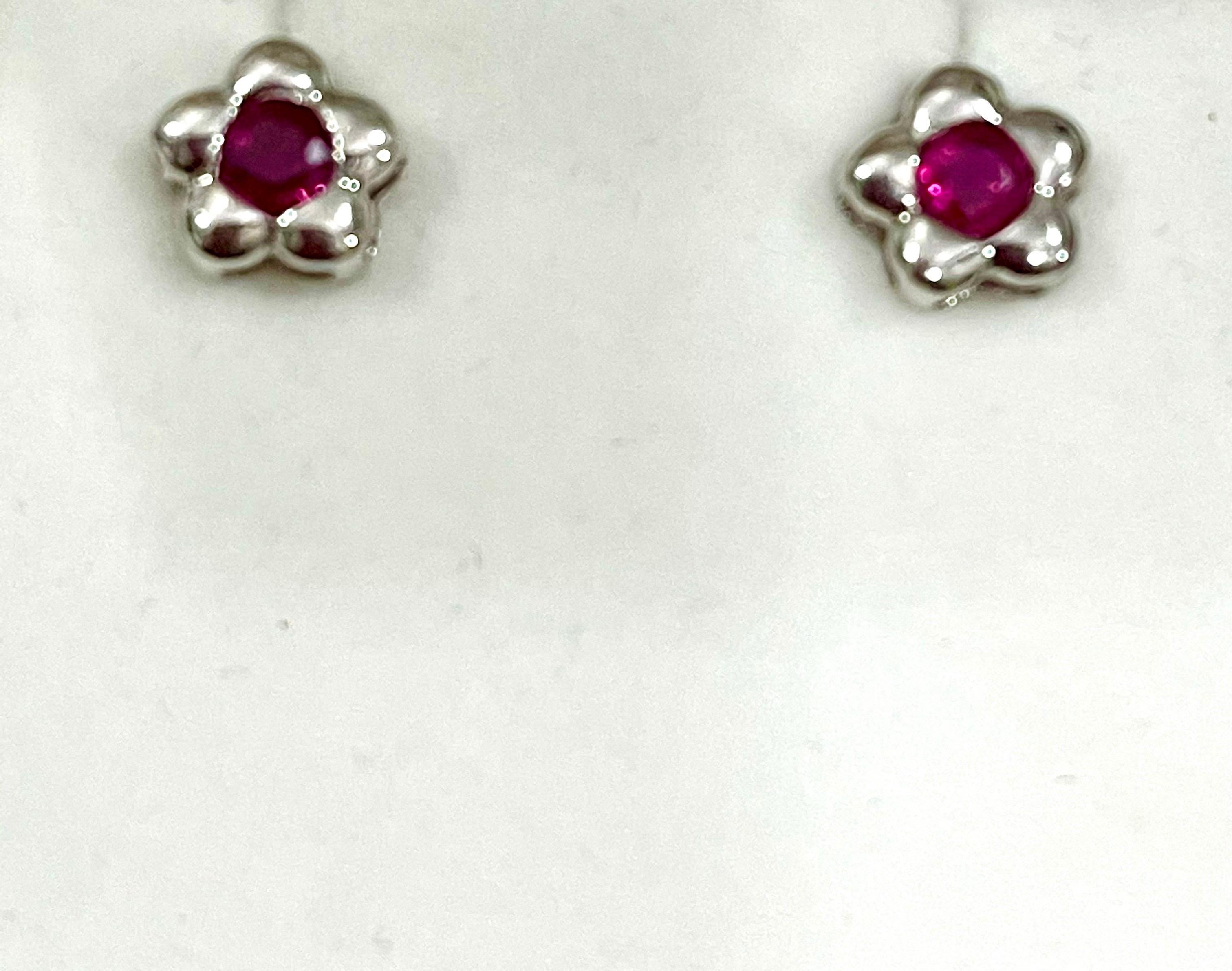 Round Cut 1 Carat Natural Round Ruby Stud Earrings 14 Karat White Gold, Post Back For Sale