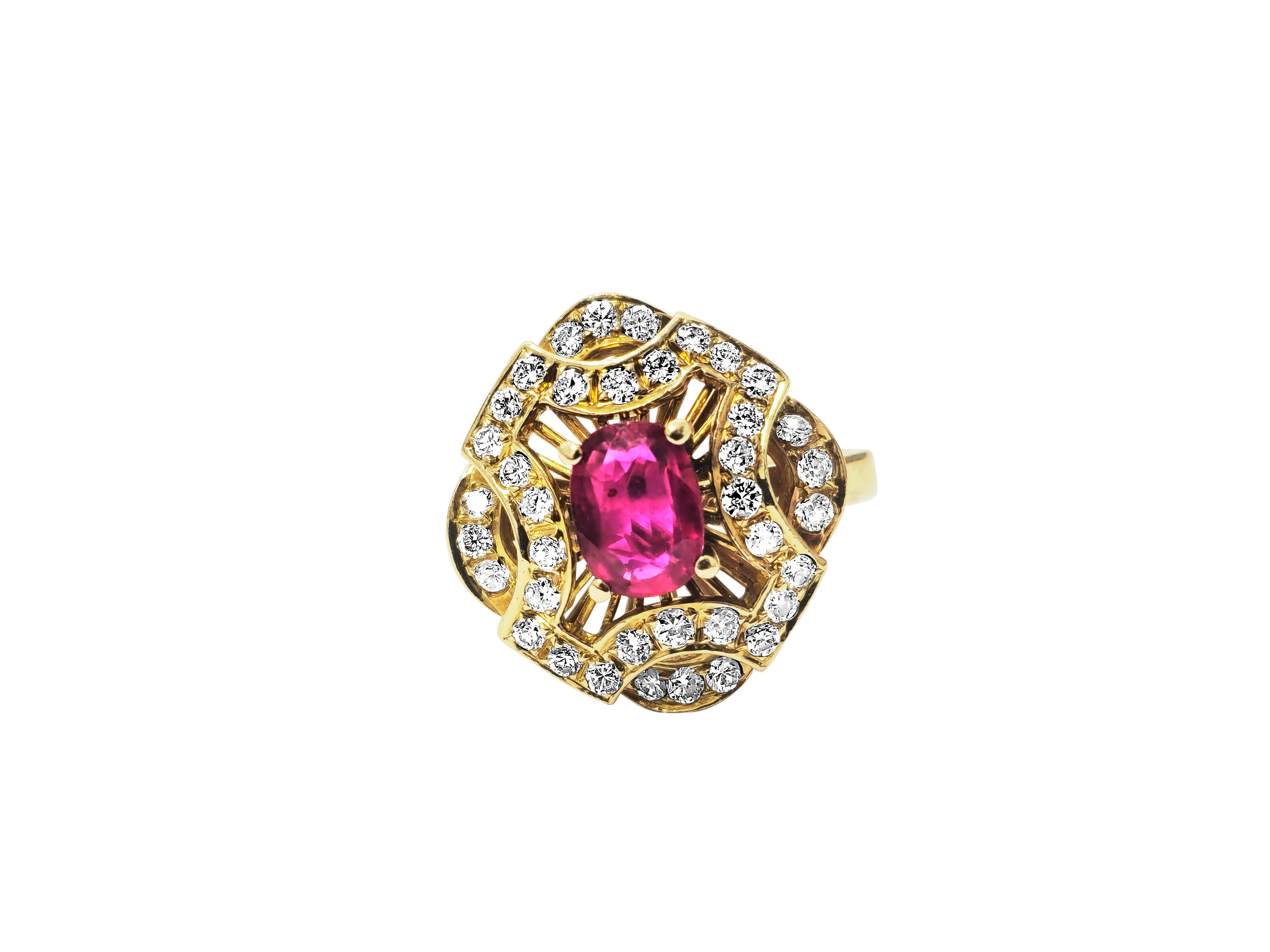 1 Carat Natural Ruby and Diamond Ring in 18K Yellow Gold For Sale 1