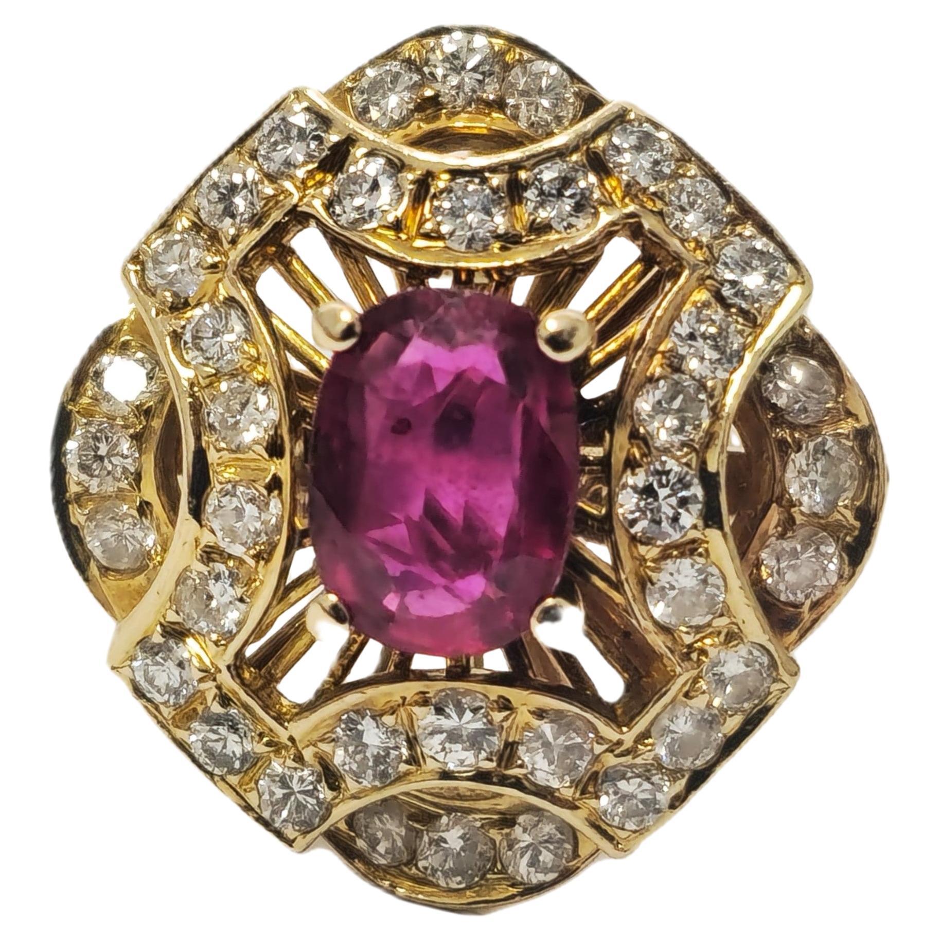 1 Carat Natural Ruby and Diamond Ring in 18K Yellow Gold