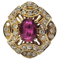 1 Carat Natural Ruby and Diamond Ring in 18K Yellow Gold