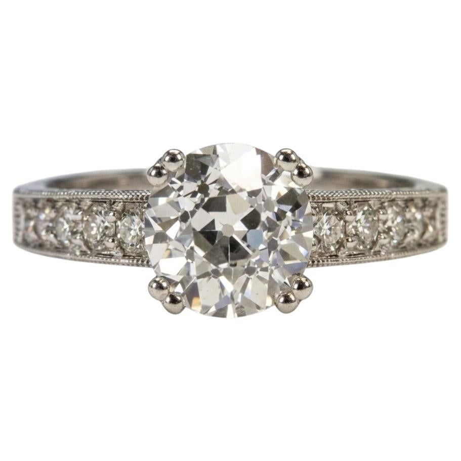 1 Carat Old European Cut Diamond Engagement Ring in 14k White Gold For Sale