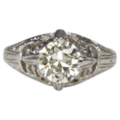 1 Carat Old European Cut Diamond Engagement Ring in 18k White Gold