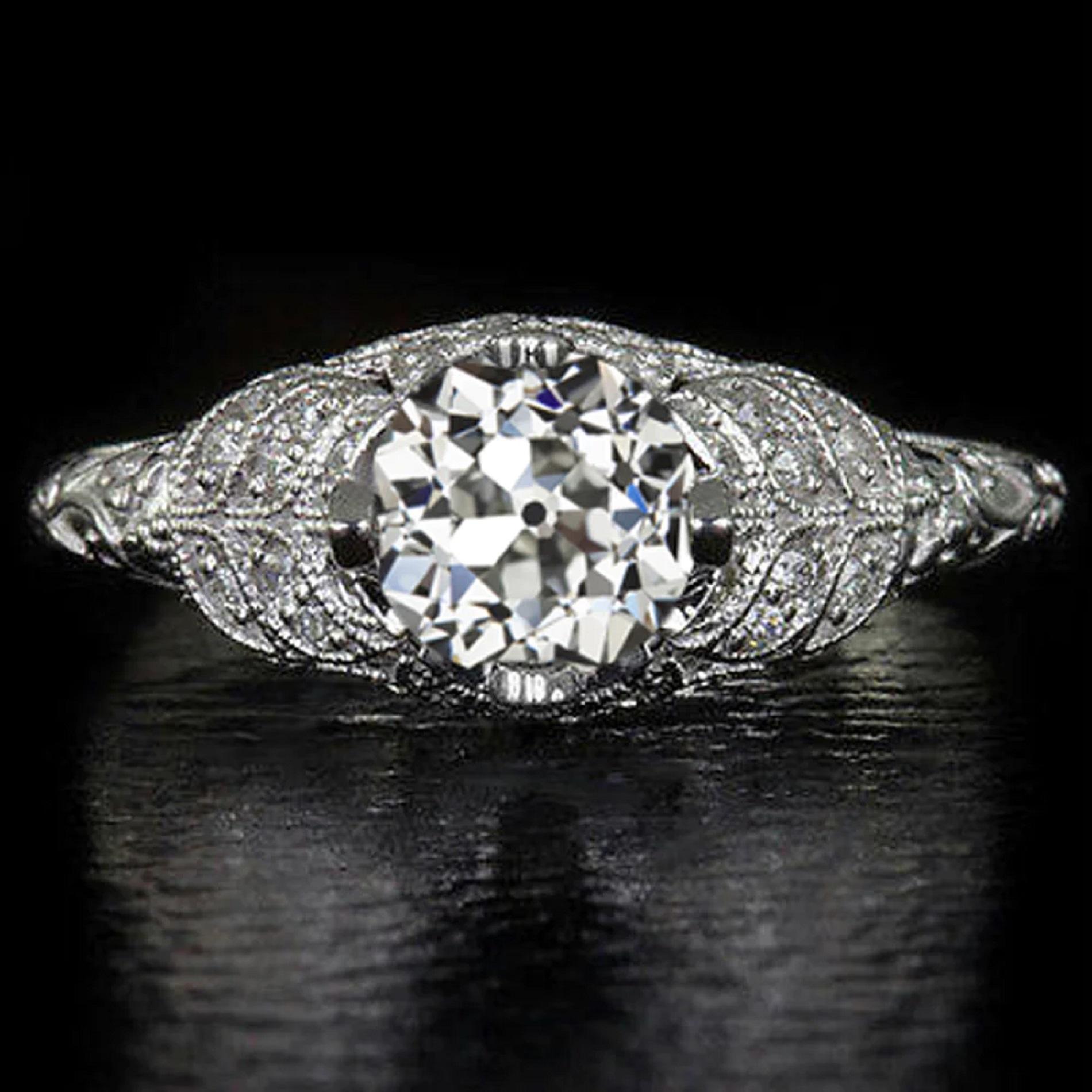 Art Deco 1 Carat Old European Cut Diamond Ring For Sale