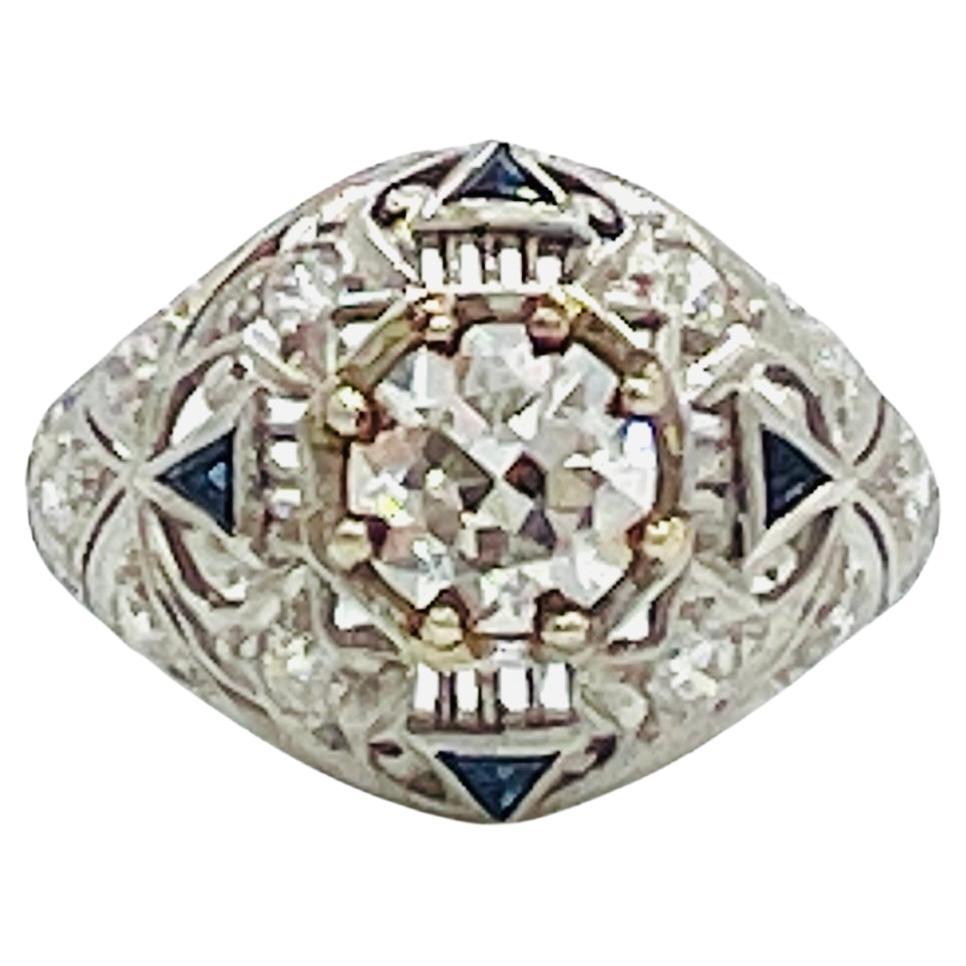 Anillo de diamantes talla europea antigua de 1 quilates en platino
