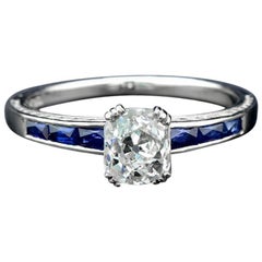 1 Carat Old European Cut Diamond Sapphire Cocktail Ring