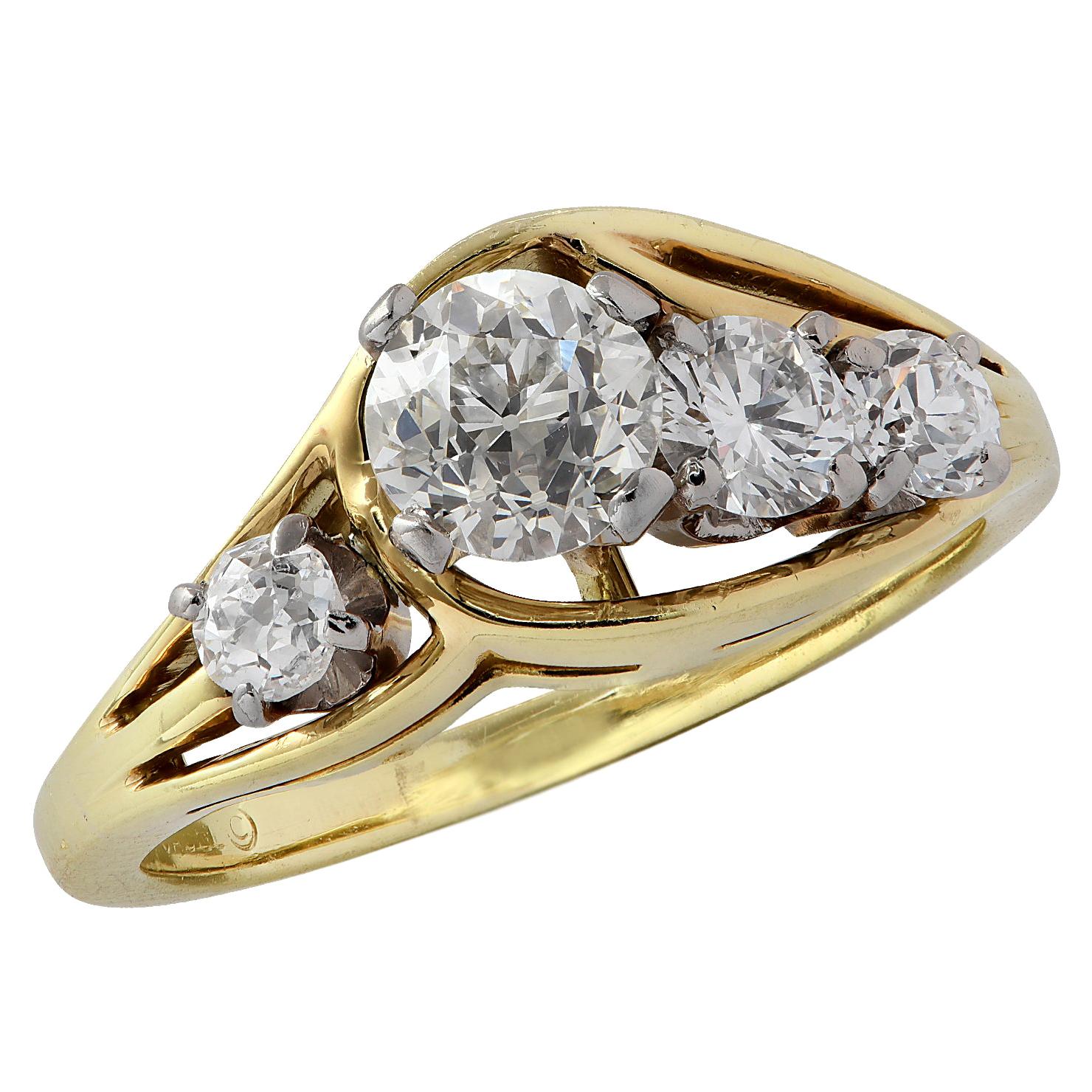 1 Carat Old Mine Cut Diamond and Yellow Gold Ring