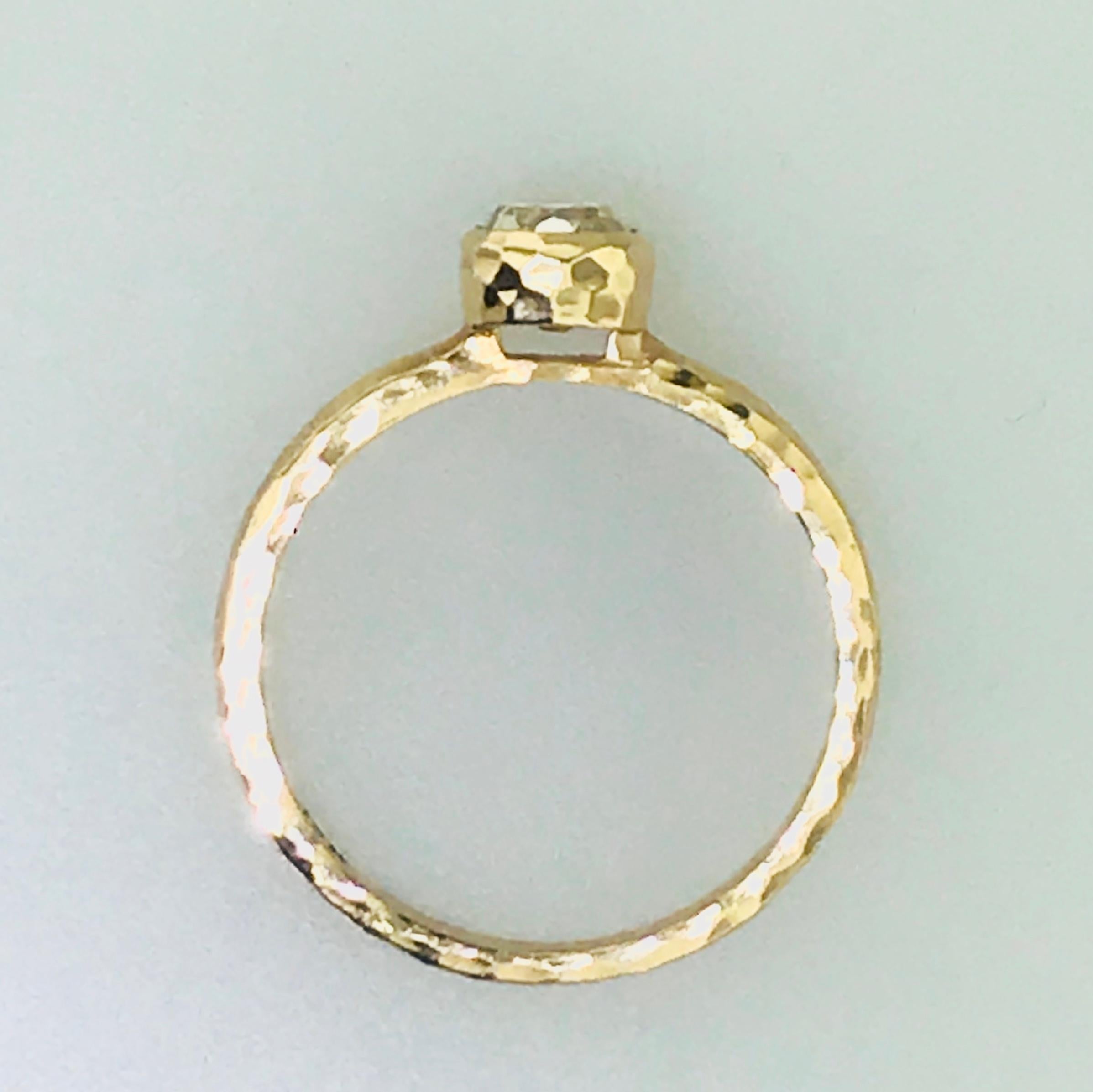 Artisan 1 Carat Old Mine Cut Diamond Handmade Solitaire Engagement Ring Hammered Finish