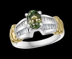 1 Carat Oval Alexendrite and Diamond in 18 Karat / Platinum Two-Tone Ring Estate