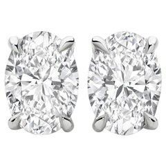 1 Carat Oval Brilliant Cut Diamond Stud Earrings 18 Karat White Gold Setting