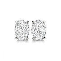 1 Carat Oval Brilliant Cut Diamond Stud Earrings 18 Karat White Gold Setting