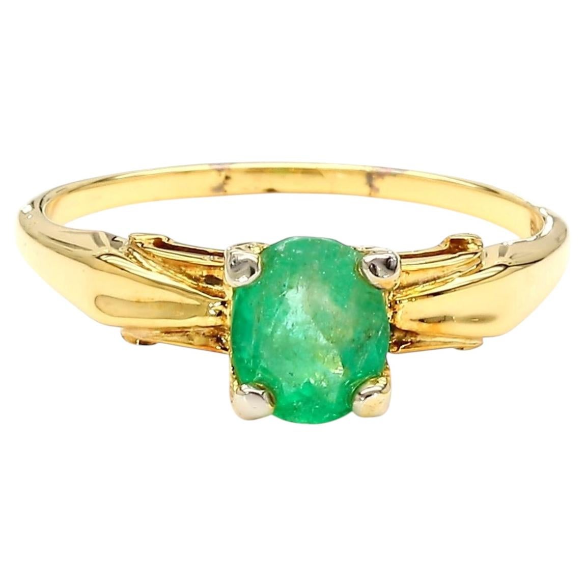1 Carat Oval Cut Colombian Emerald 14K Gold Engagement Ring For Sale