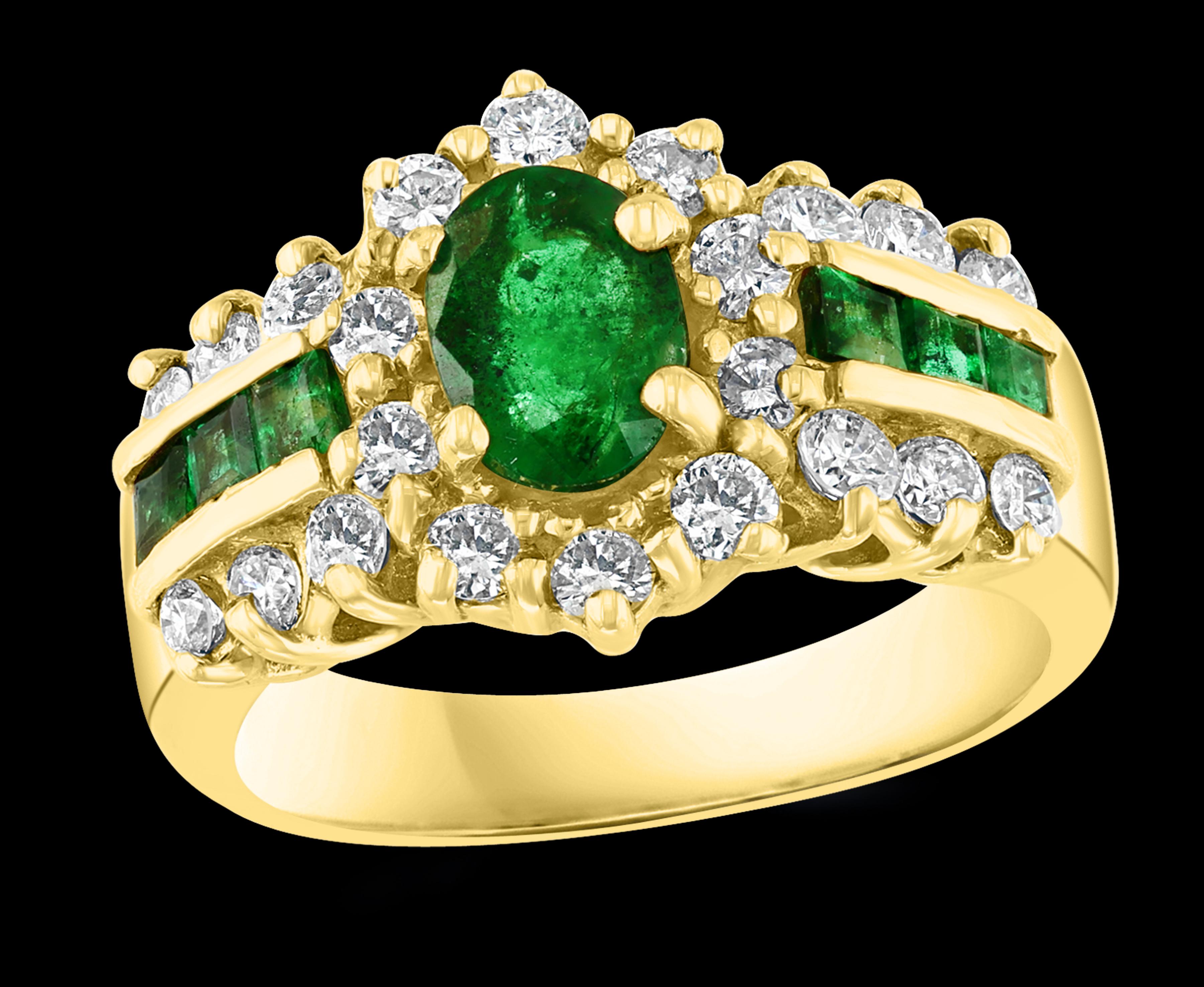 
1.0 Carat Oval Cut  Emerald & 1.0 Carat Diamond Ring 18 K Yellow Gold Size 6.5
Oval Emerald Ring
 Emeralds are very precious , Very Difficult to find and getting more more difficult to find.
A classic, Cocktail ring 

18k Gold 7.2gram
 Diamonds: