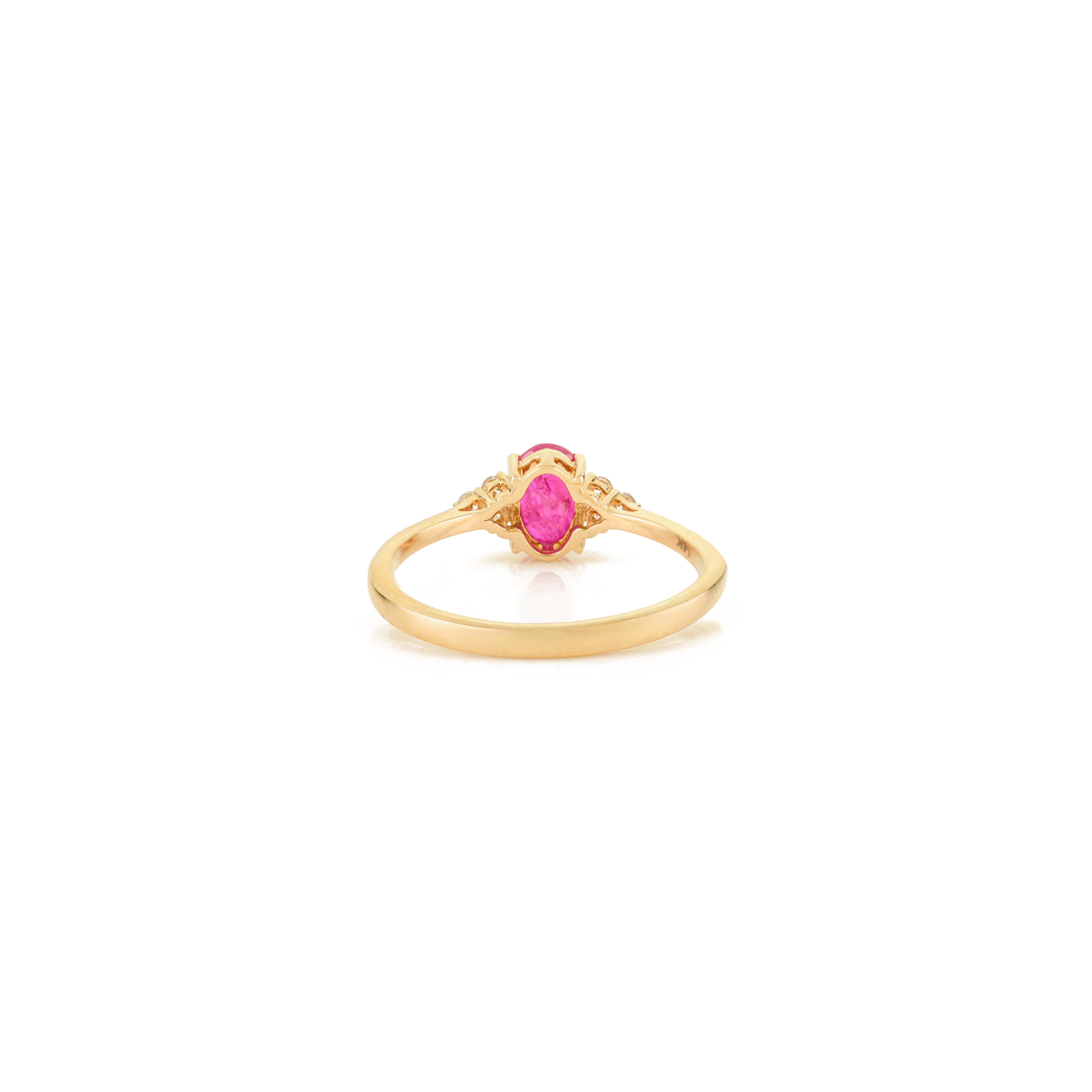 En vente :  Bague en or jaune 14 carats ornée d'un rubis naturel de taille ovale et d'un diamant Bijoux fins 7