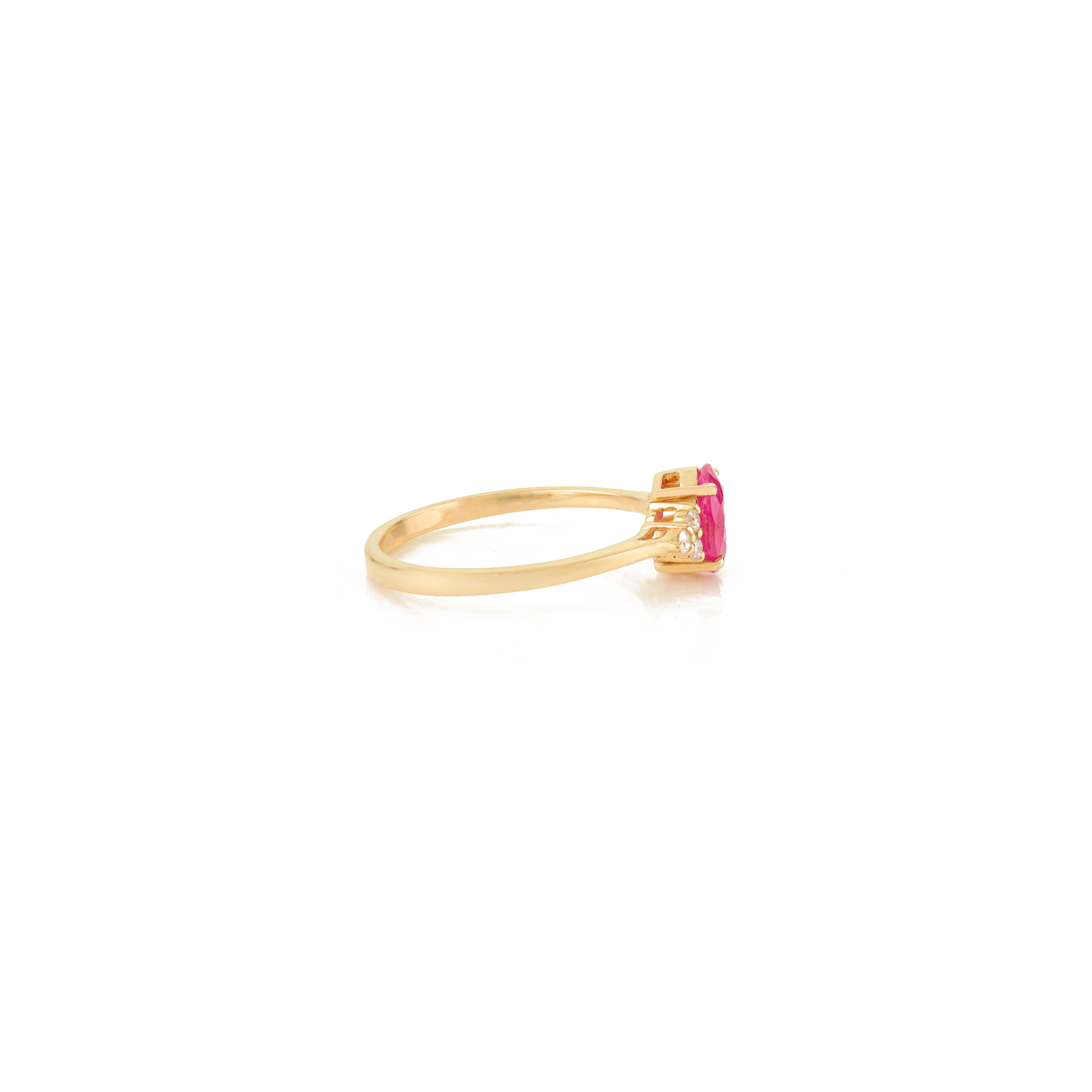 En vente :  Bague en or jaune 14 carats ornée d'un rubis naturel de taille ovale et d'un diamant Bijoux fins 9