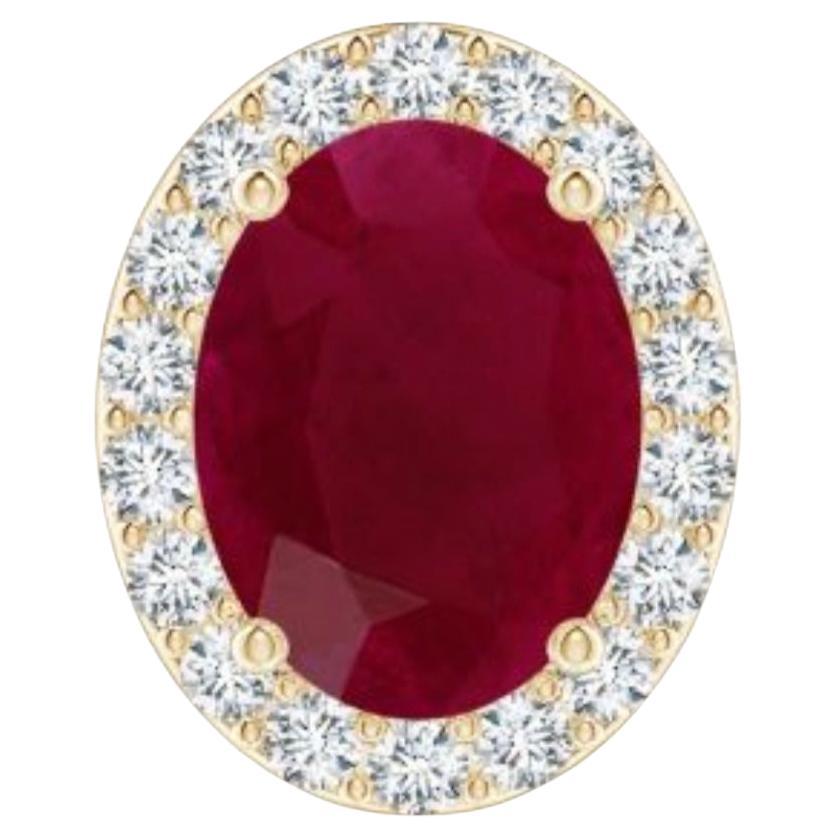Clous d'oreilles en or jaune 14 carats avec rubis naturel ovale de 1 carat et diamants en vente 6