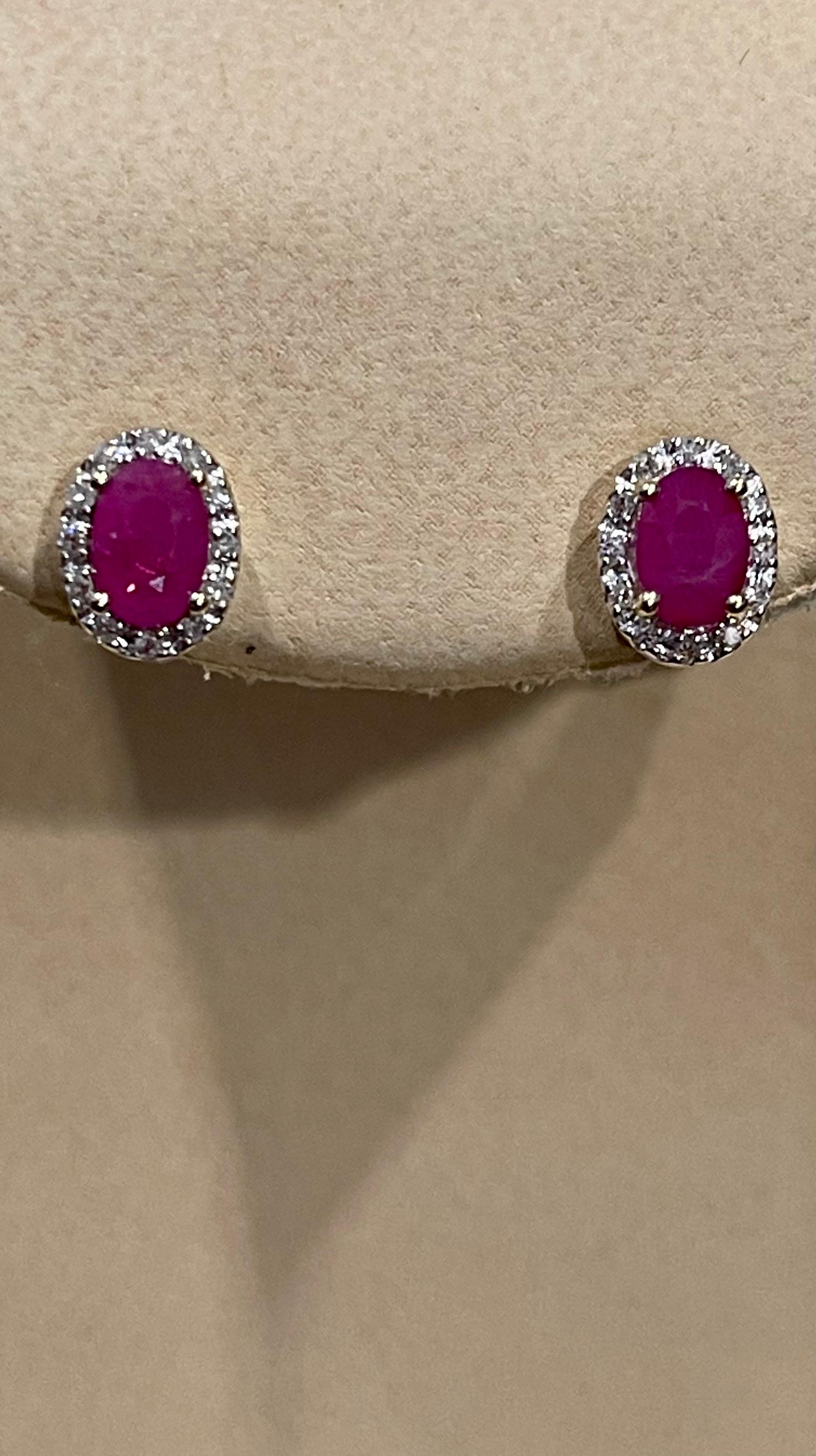 1 Carat Oval Natural Ruby and Diamond Stud Post Earrings 14 Karat Yellow Gold For Sale 7