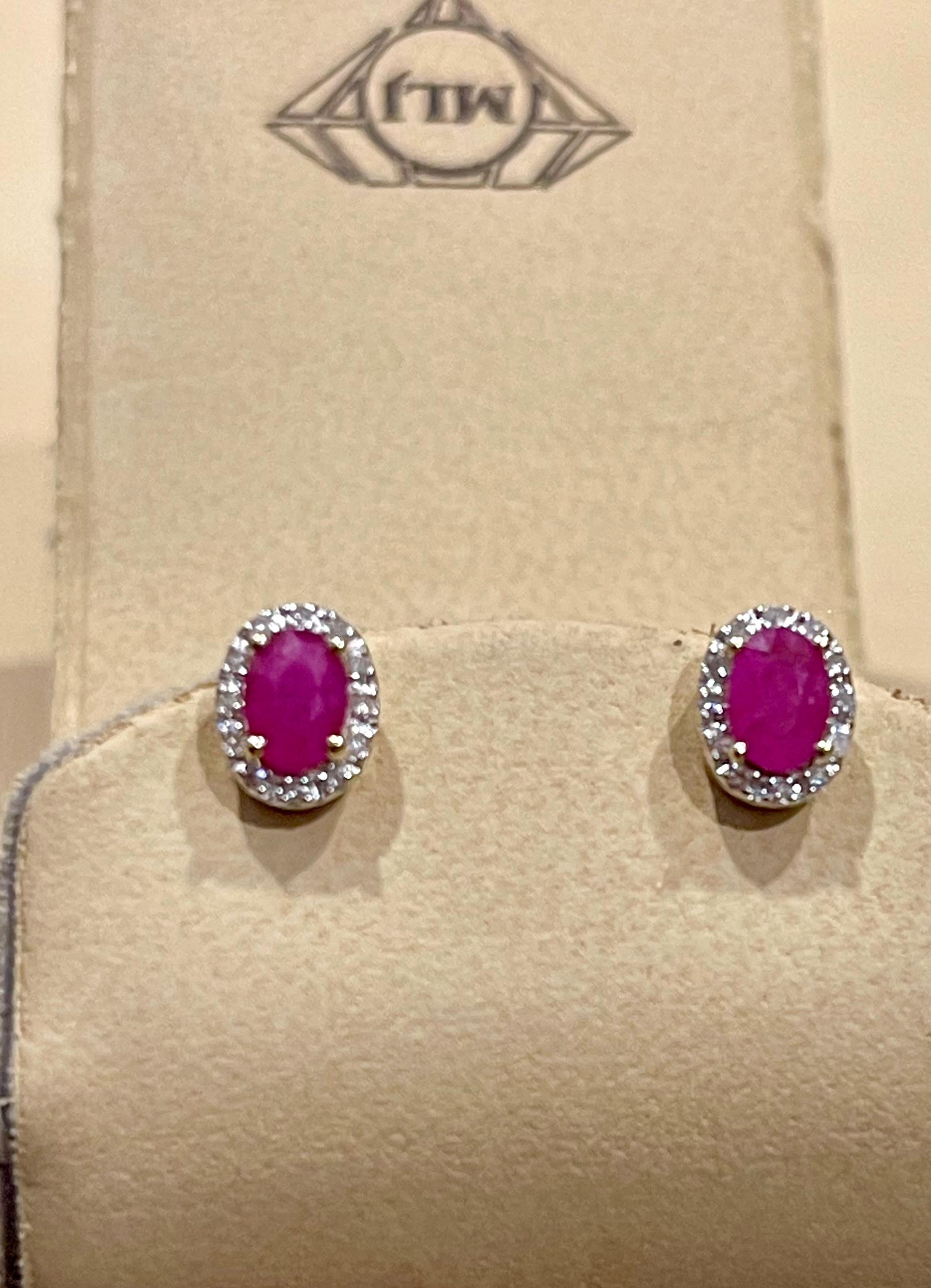 1 Carat Oval Natural Ruby and Diamond Stud Post Earrings 14 Karat Yellow Gold For Sale 8
