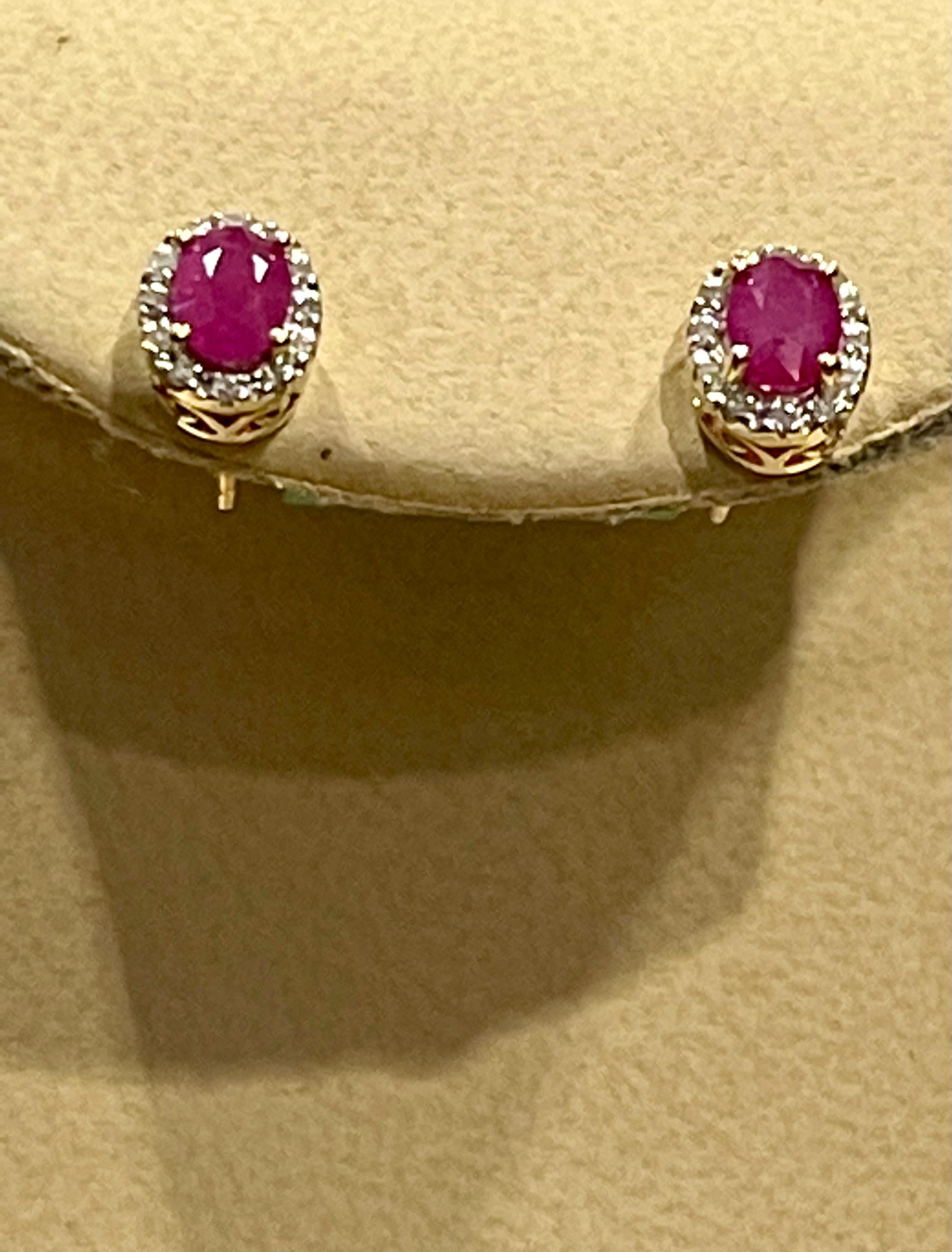1 Carat Oval Natural Ruby and Diamond Stud Post Earrings 14 Karat Yellow Gold For Sale 9