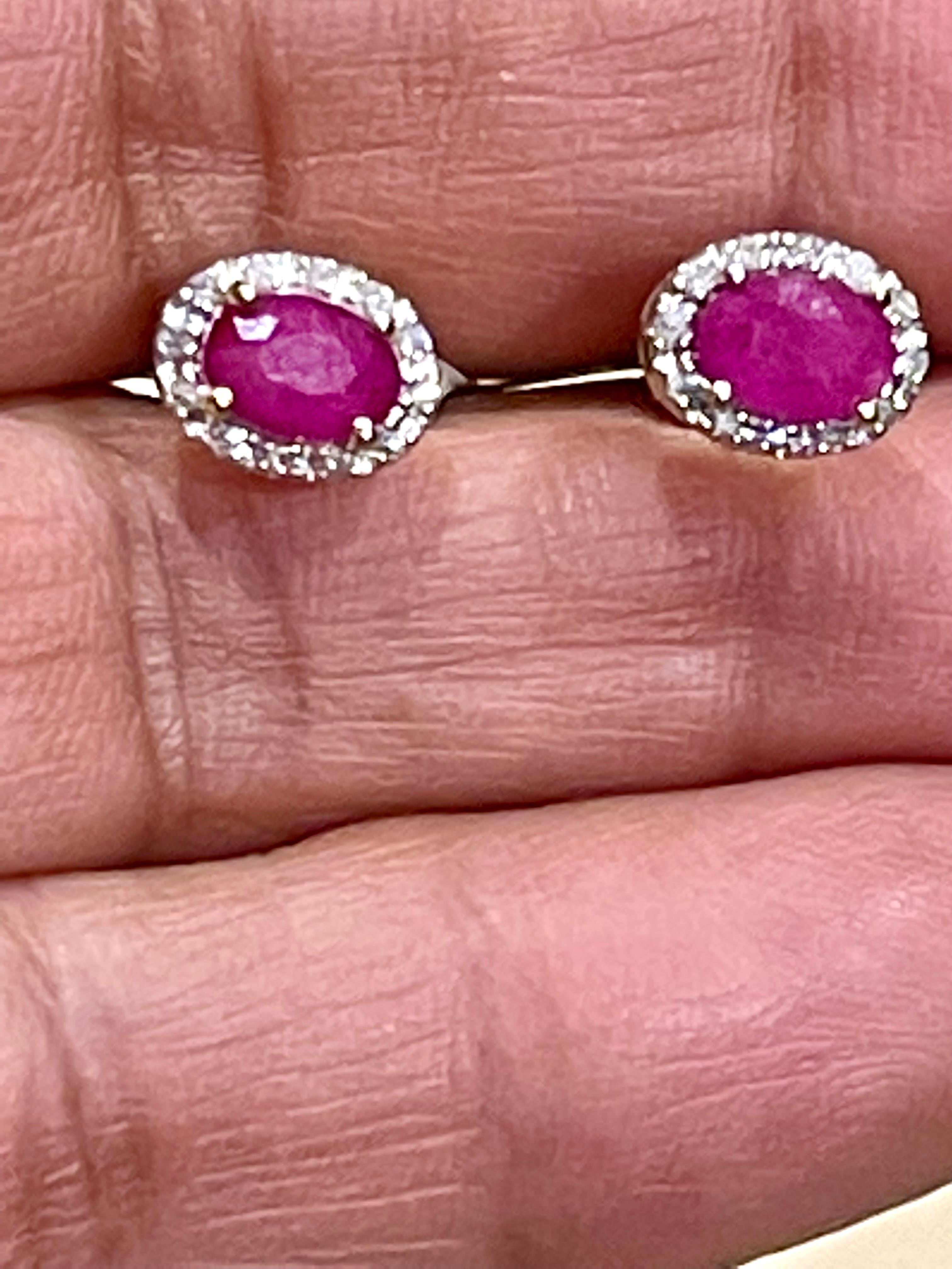 1 Carat Oval Natural Ruby and Diamond Stud Post Earrings 14 Karat Yellow Gold For Sale 10