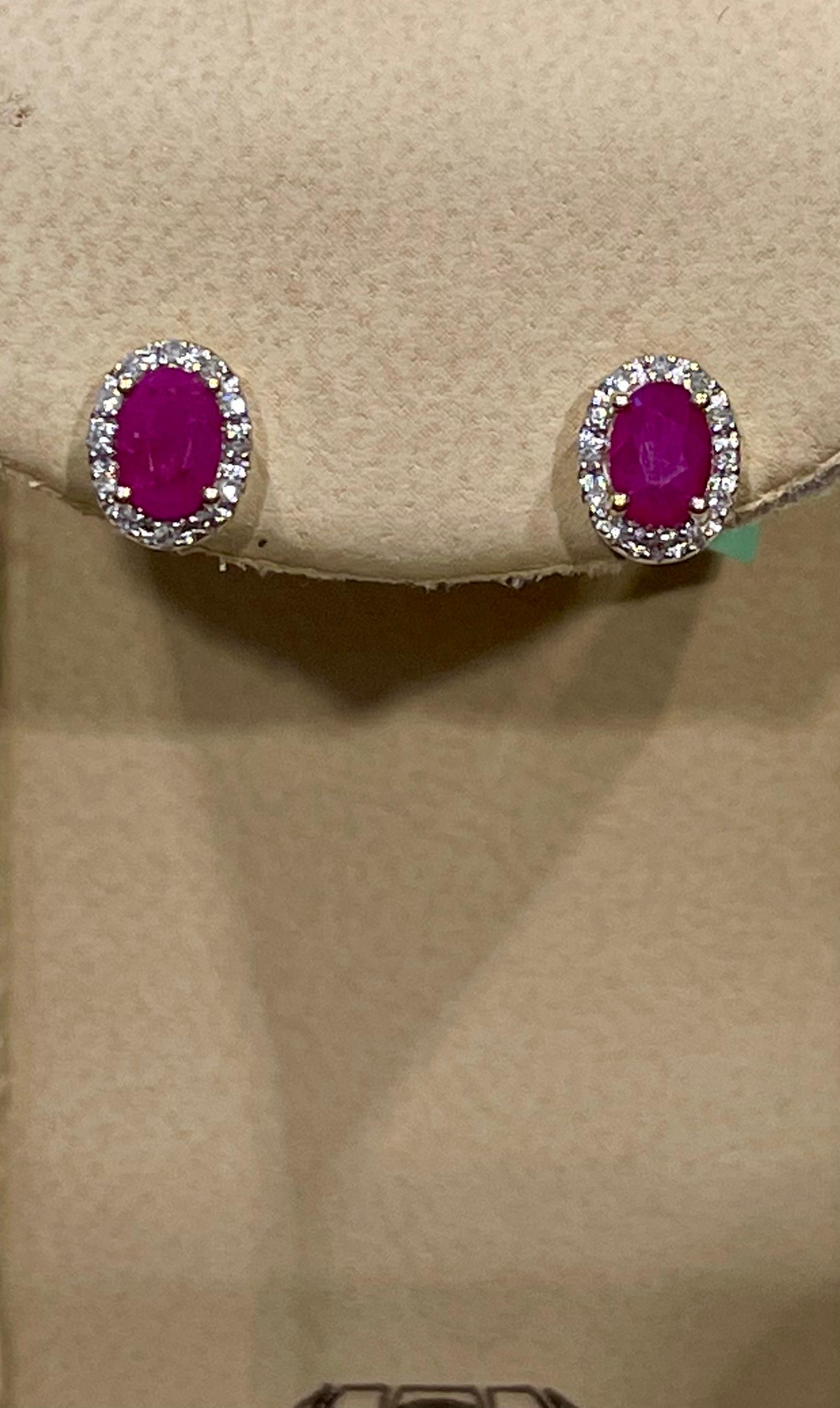 1 Carat Oval Natural Ruby and Diamond Stud Post Earrings 14 Karat Yellow Gold In New Condition For Sale In New York, NY
