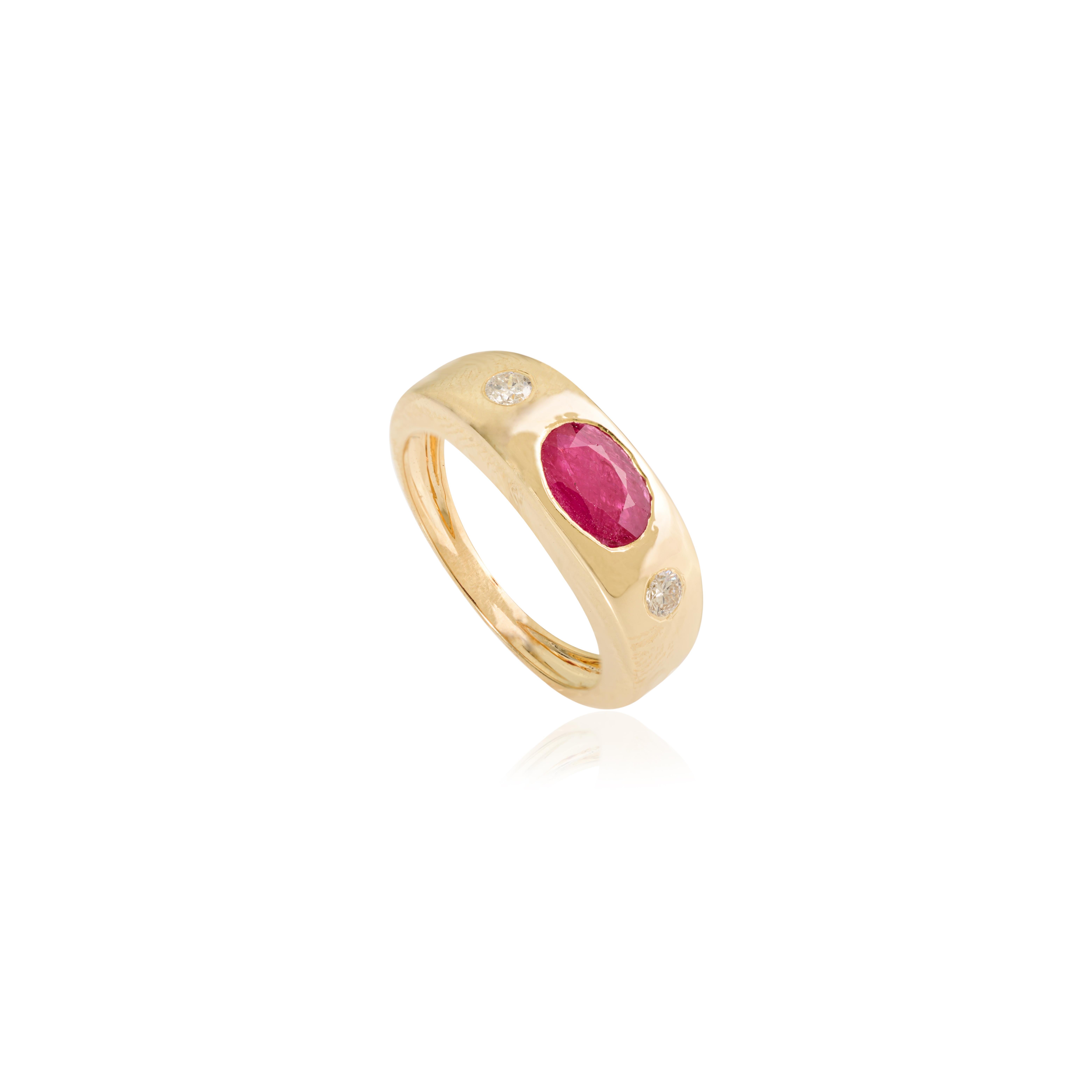 Im Angebot: 1 Karat Oval Rubin und Diamant Dome Band Ring in 14K Gelbgold Handmade Schmuck () 3