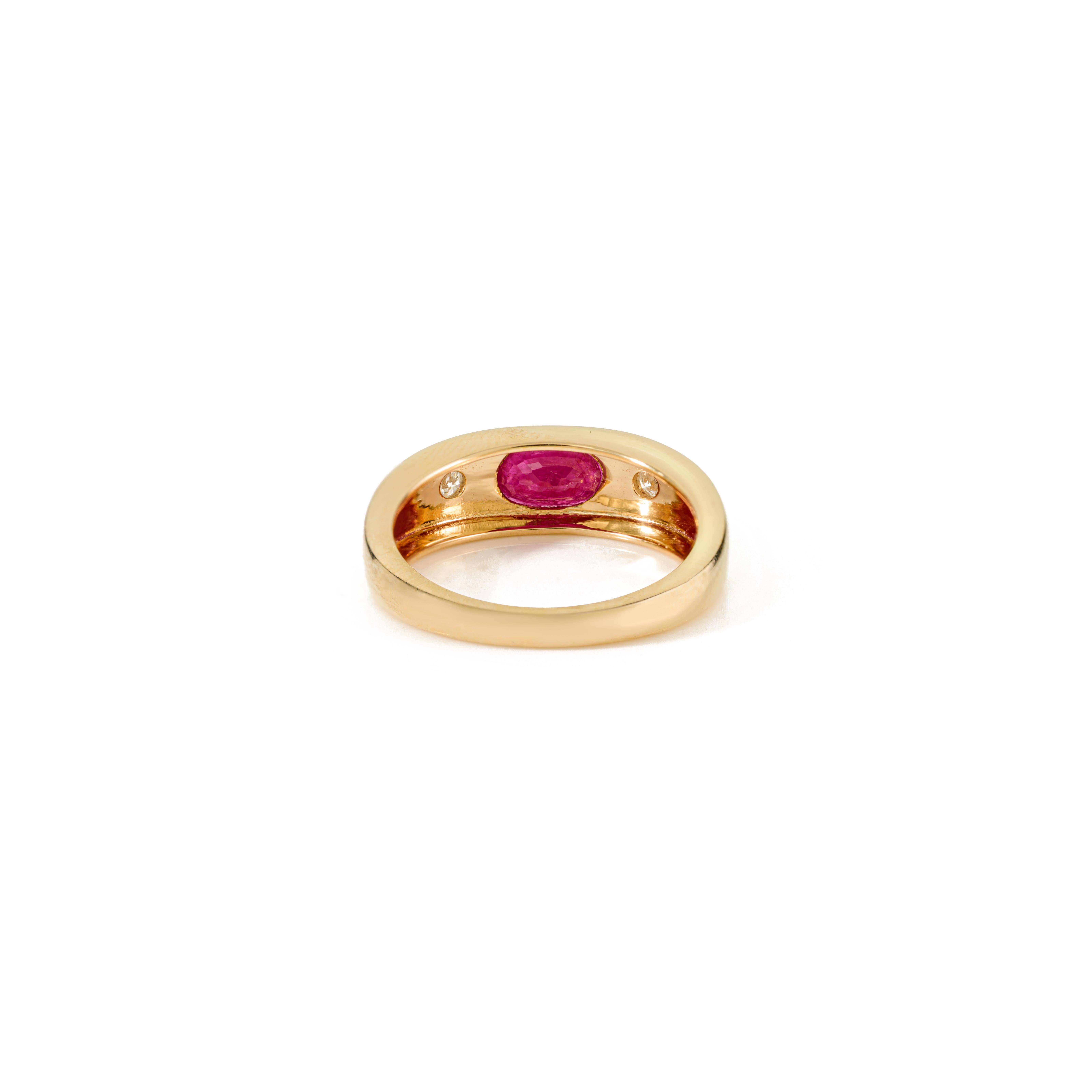 Im Angebot: 1 Karat Oval Rubin und Diamant Dome Band Ring in 14K Gelbgold Handmade Schmuck () 5