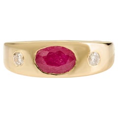 1 Karat Oval Rubin und Diamant Dome Band Ring in 14K Gelbgold Handmade Schmuck