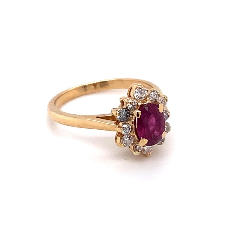 Retro 1 Carat Oval Ruby and Diamond Ring in 14 Karat Gold For Sale