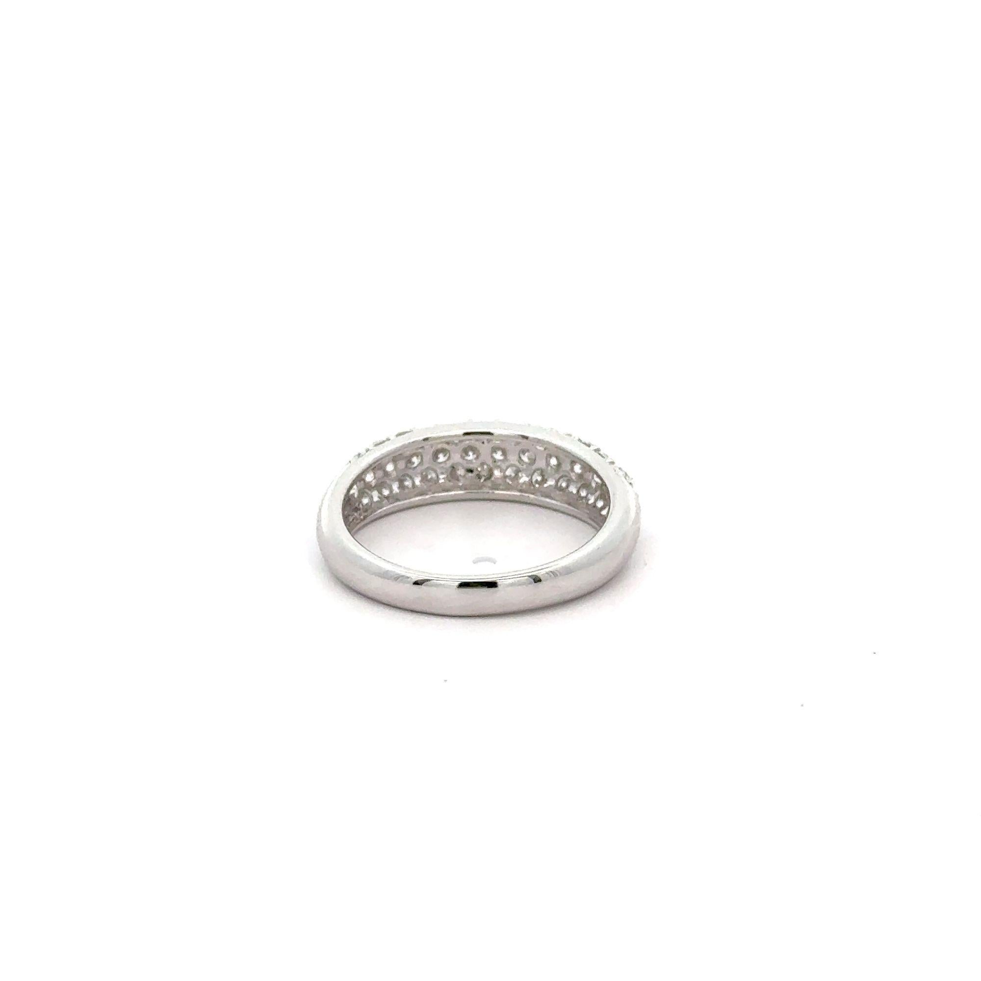 A timeless platinum pave diamond band featuring a sleek dome shape and 1.05 carats of sparkling diamonds—perfect for stacking or wearing solo.

Details:
Item Type: Pave Diamond Band
Metal: Platinum 900
Size: 6
Weight: 4.70 grams
Band Width: