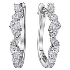 Natural Diamond Pear Shape Hoop Earrings 1.00 Carat 18K White Gold