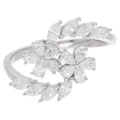 1 Carat Pear & Marquise Diamond Flower Ring 18 Karat White Gold Fine Jewelry