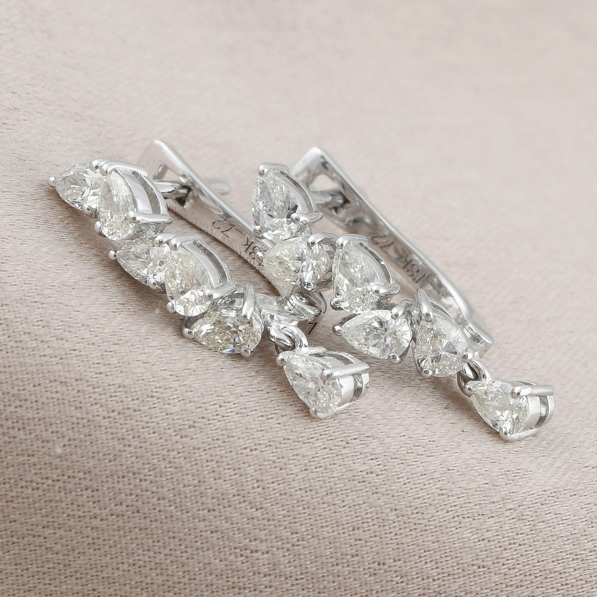 Pear Cut 1 Carat Pear Shape Diamond Hoop Earrings 14 Karat White Gold Handmade Jewelry For Sale
