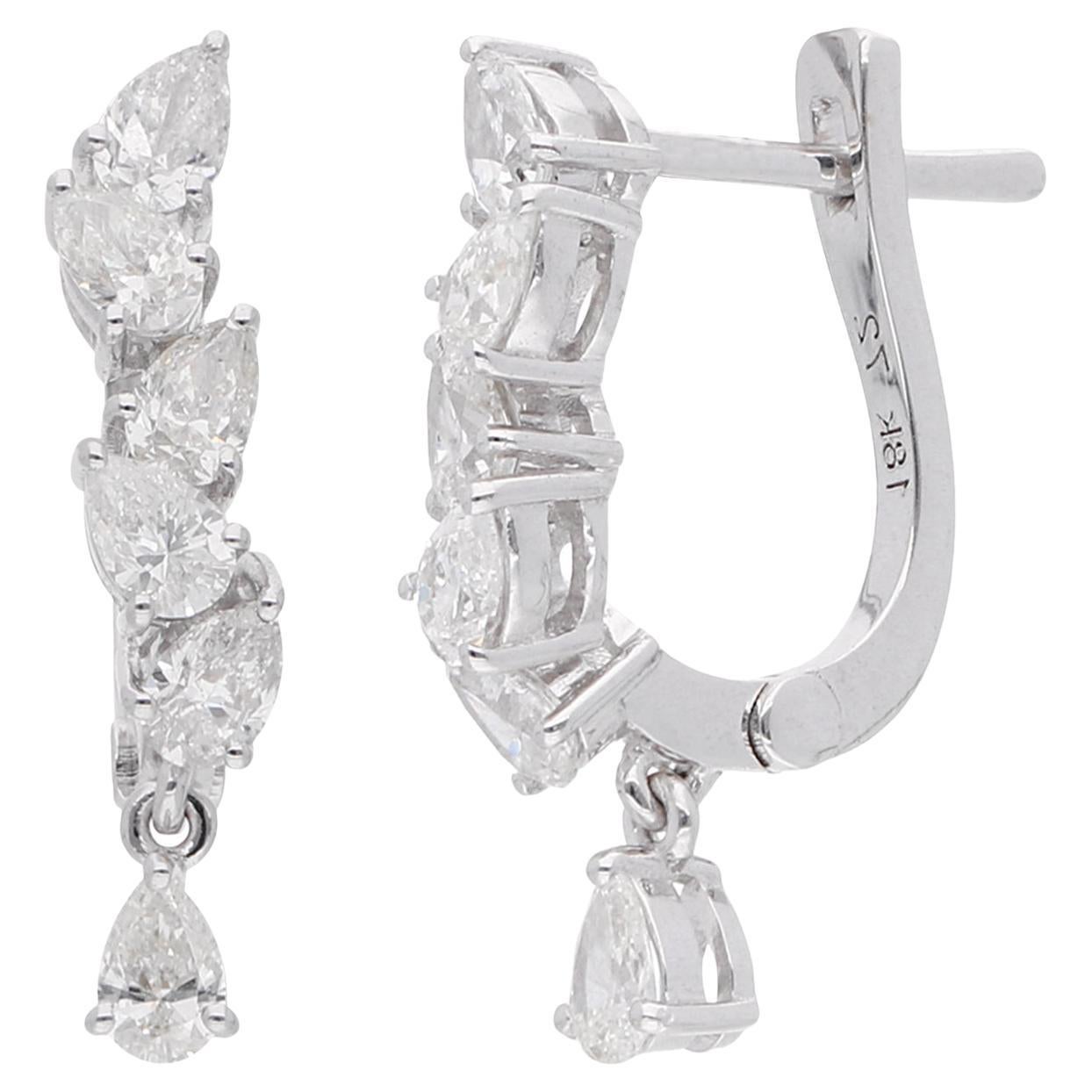 1 Carat Pear Shape Diamond Hoop Earrings 14 Karat White Gold Handmade Jewelry For Sale