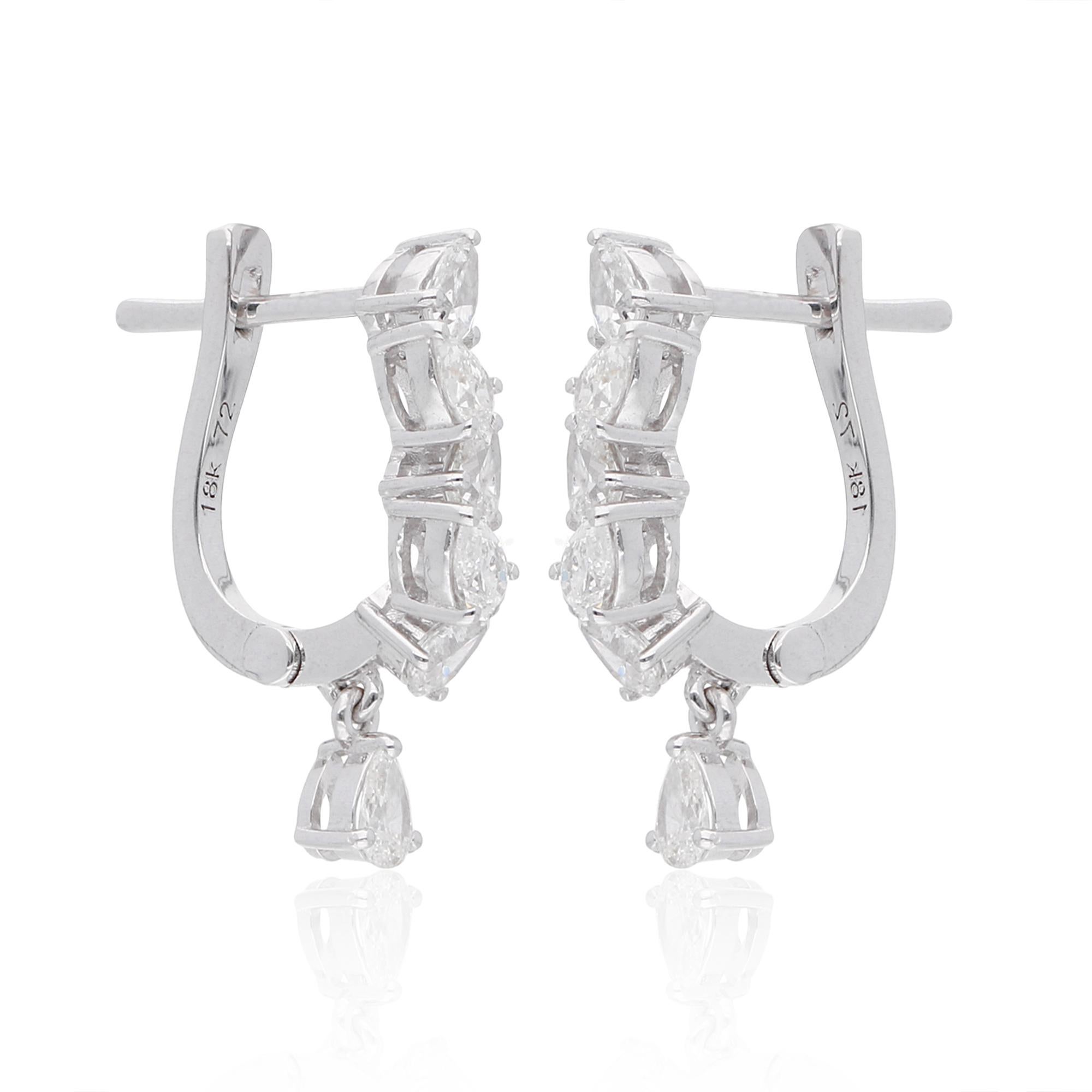 1 Carat Pear Shape Diamond Hoop Earrings 18 Karat White Gold Handmade Jewelry In New Condition For Sale In Diera, Dubai