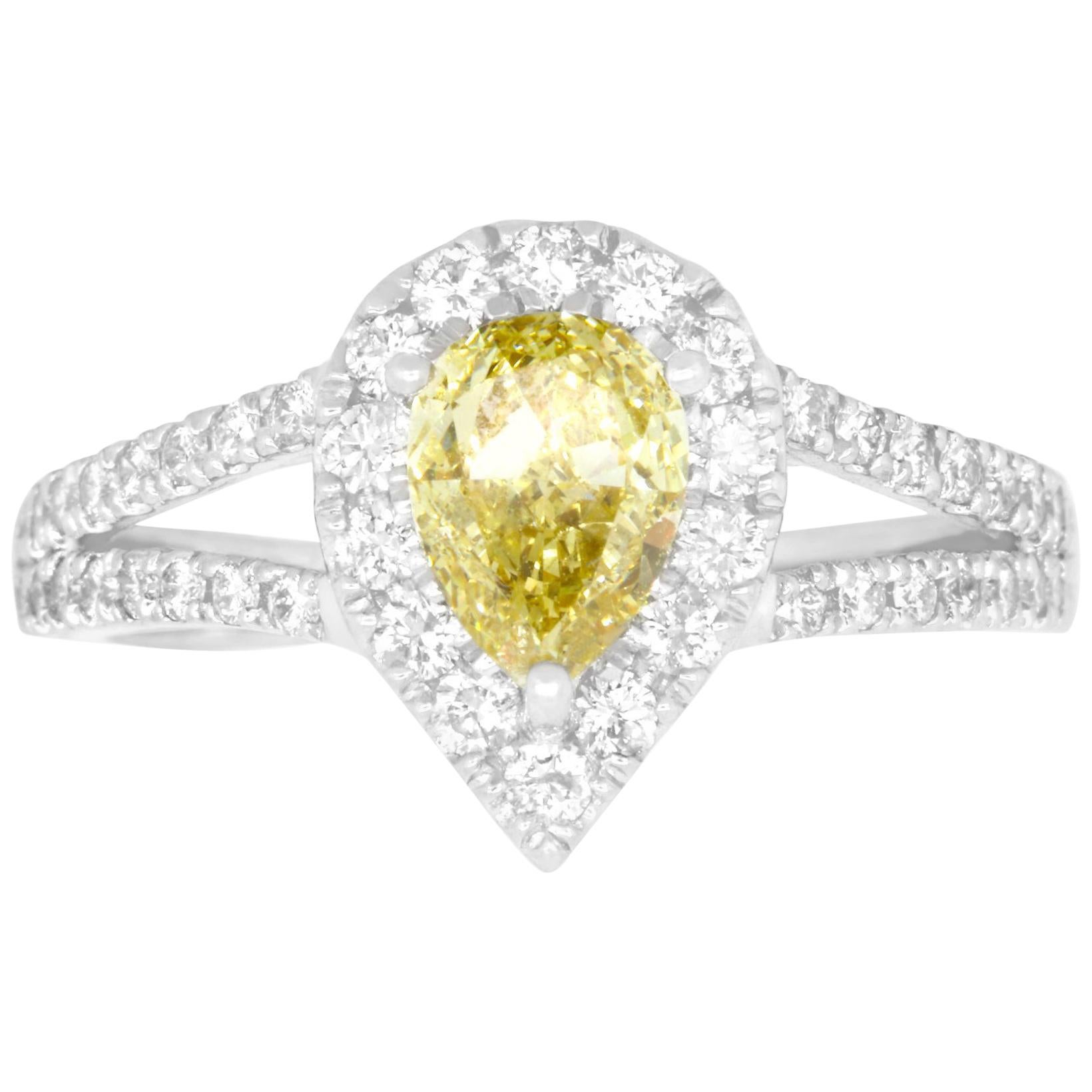 Yellow Diamond Halo Split Shank Engagement Ring