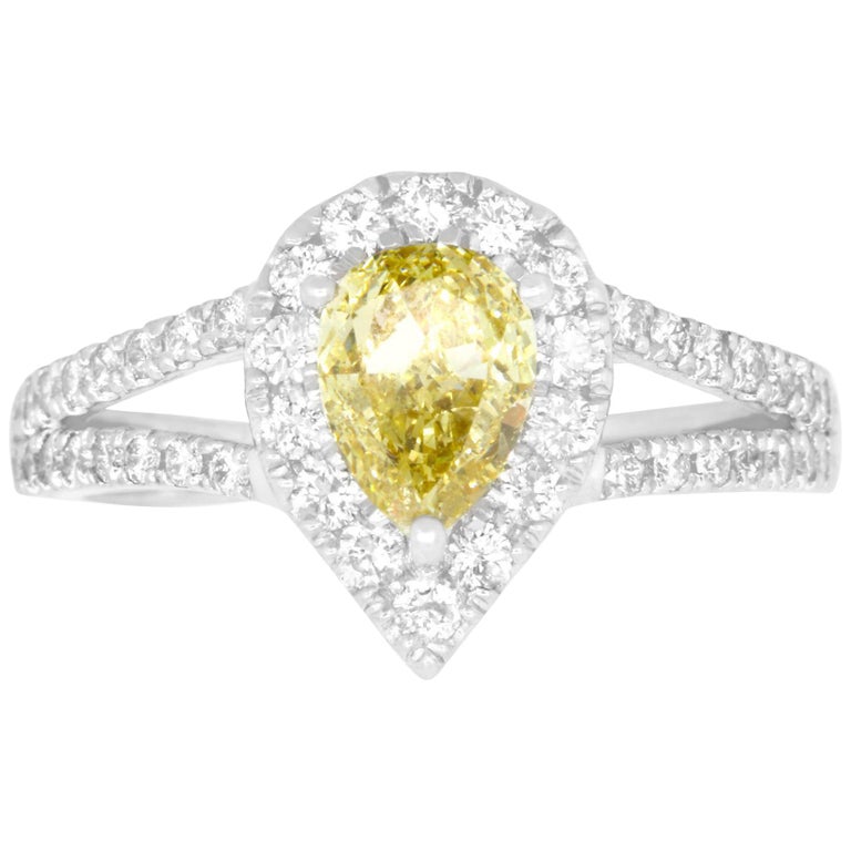 Yellow Diamond Halo Split Shank Engagement Ring at 1stDibs 1 carat