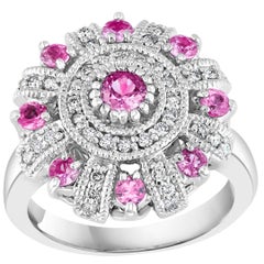 1 Carat Pink Sapphire and 0.5 Carat Diamond 14 Karat White Gold Ring, Estate