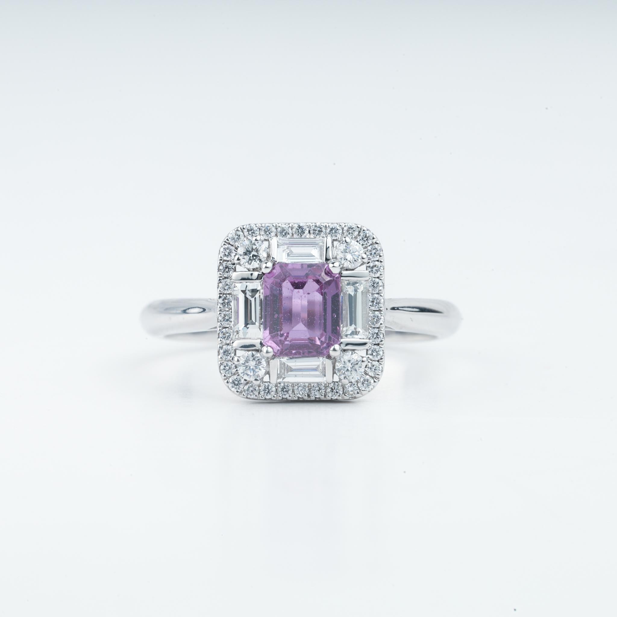 1 Carat Pink Sapphire Diamond Cocktail Engagement Ring in 18k White Gold

Available in 18k white gold.

Same design can be made also with other custom gemstones per request.

Product details:

- Solid gold (18k) 4 grams

- approx. 1.1 carat CT