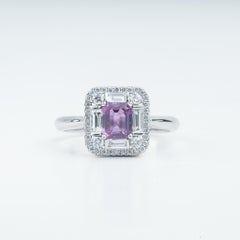 1ct Emerald-Cut Pink Sapphire & Diamond ArtDeco Engagement Ring in 18K WhiteGold